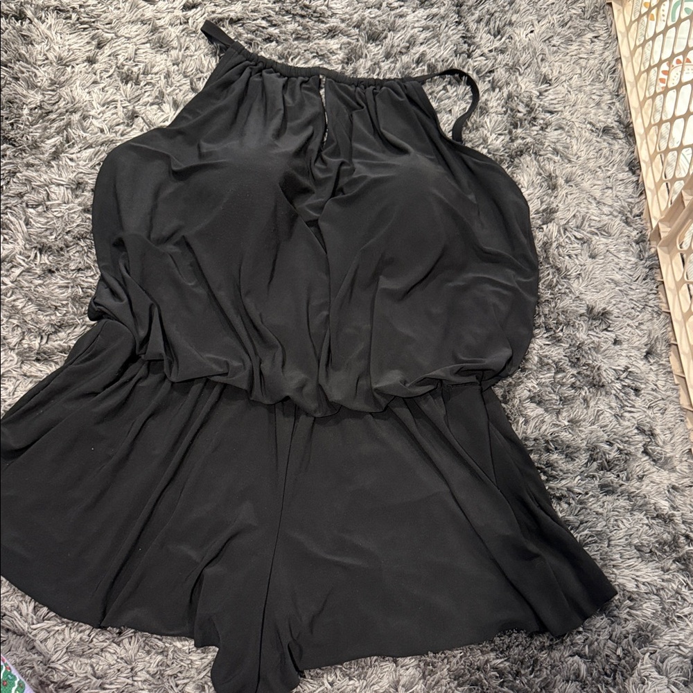 Aqua Green Black Swim Romper
